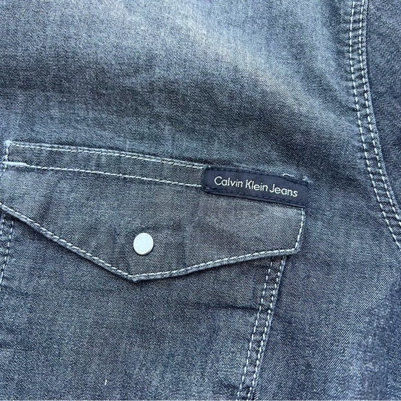Calvin Klein Chambray Button Down Shirt - Grey - Size S - Picture 5 of 10